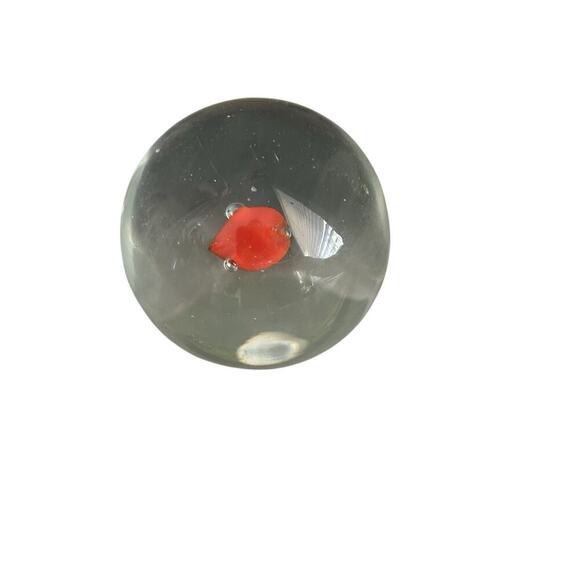 Art Glass Paperweight Red Heart Bubbles Vintage Clear Glass Home Decor Office - Picture 7 of 9